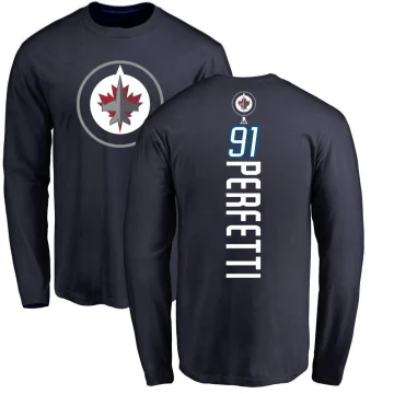 Cole Perfetti Youth Winnipeg Jets Backer Long Sleeve T-Shirt - Navy