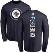 Connor Hellebuyck Men's Winnipeg Jets Backer Long Sleeve T-Shirt - Navy